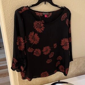 Vince Camuto Black and Brown Floral Blouse